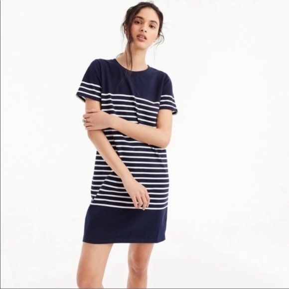 J. Crew Dresses & Skirts - J. Crew Navy and White Nautical Striped 100% Cotton T Shirt Dress size Medium